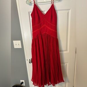 Lulu's Red and Black polka dotted Pleated midi V-Neck dress size S
